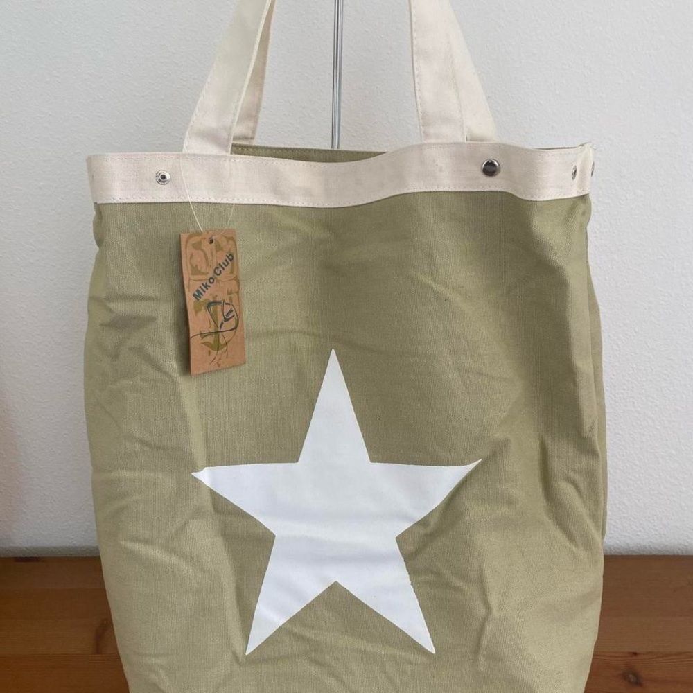 Olive Green Tote Bag with White Star